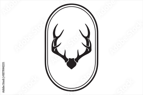 Black and white deer antlers in oval frame Vector