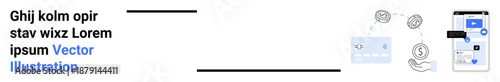E-commerce, digital wallets, fintech, transactions, financial management, online shopping. Mobile device with digital transactions and a secure payment process. E-commerce and digital wallets concept