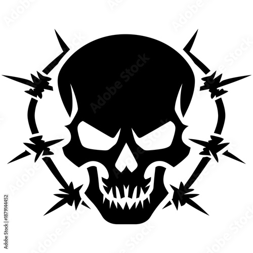 Vector Art Skull with Barbed Wire Bindings Bold Design for Tattoo Emblem or Logo