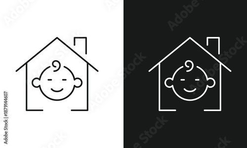 Baby Care Home and Pediatric Family Services Icon, Residential Infant Wellness Vector Line Art for Newborn Safety, Childcare Agency Branding, and Parenting Mobile Apps