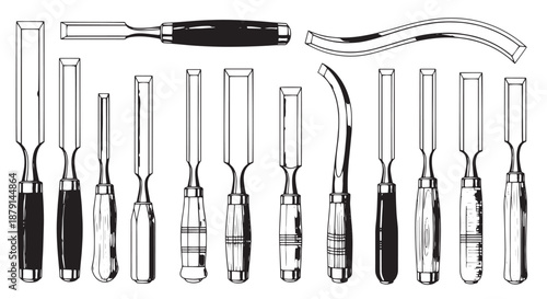 Assorted precision screwdrivers and hand tools arranged in a neat row.