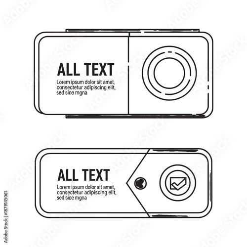 Two Stylized Camera Icons with Placeholder Text for Design Mockup.