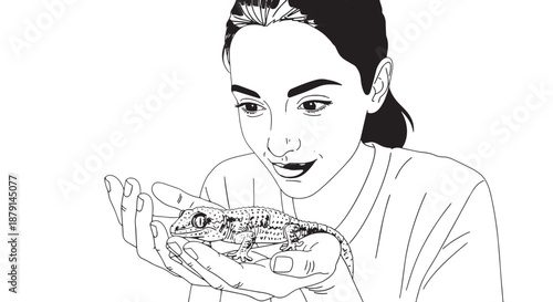 Line Drawing of a Woman Holding a Plate with Noodles.