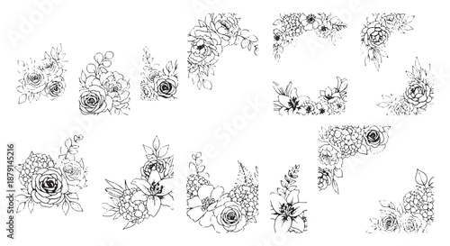 Intricate black and white floral doodles forming delicate decorative patterns.
