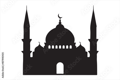Silhouette of a mosque with crescent moon Vector