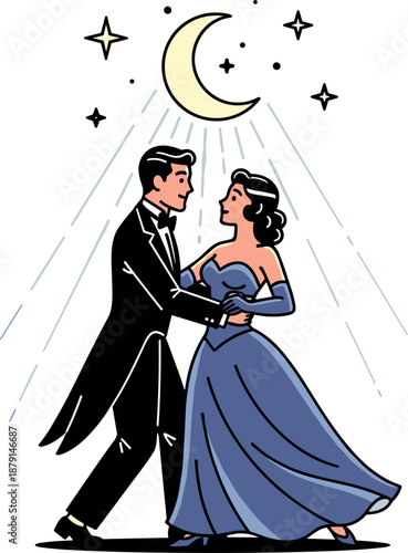 A couple enjoying a romantic dance under the moonlight on transparent background