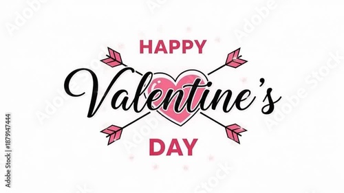 A Happy Valentine's Day illustration features a heart pierced by arrows on a white background.