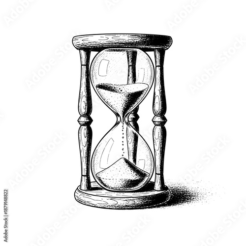 Vintage hourglass with flowing sand in sketch style illustration  