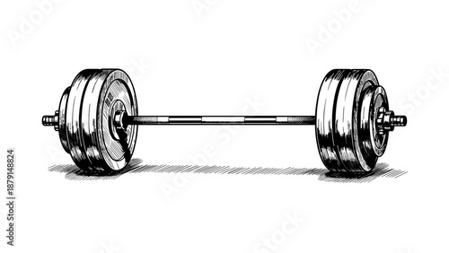 Metal barbell with weights for strength training and fitness  