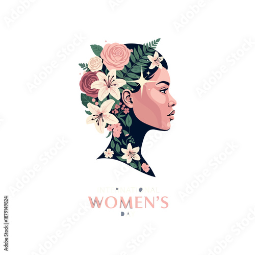 A woman's head adorned with flowers on International Women's Day