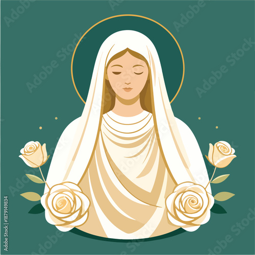 Serene Female Figure with Roses Illustration