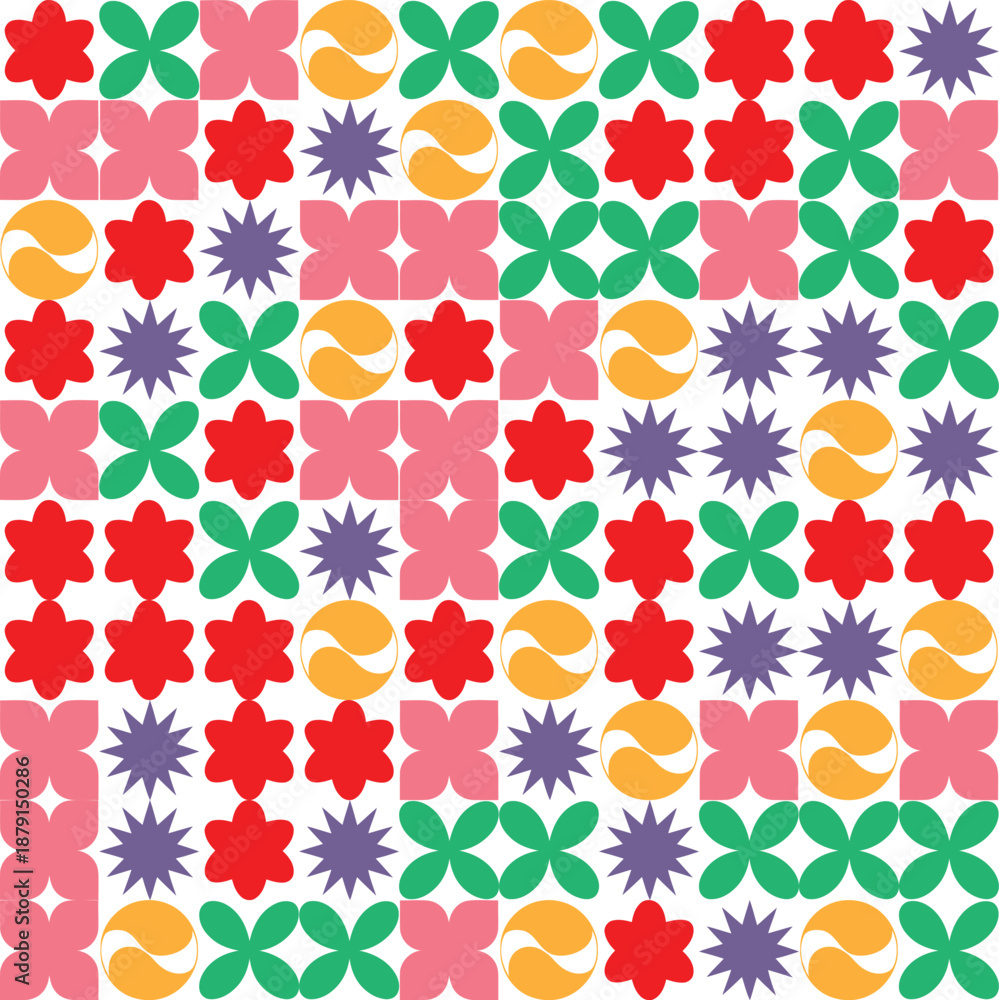 Obraz premium Colorful Abstract Geometric Pattern With Flower Shapes