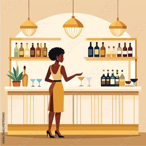 Woman Bartender at Modern Bar
