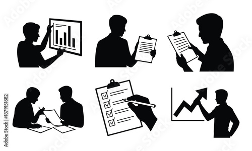 Business professionals engaged in data analysis and collaboration