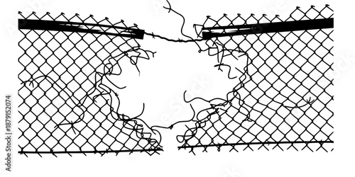 Broken Chain Link Fence Torn Metal Silhouette