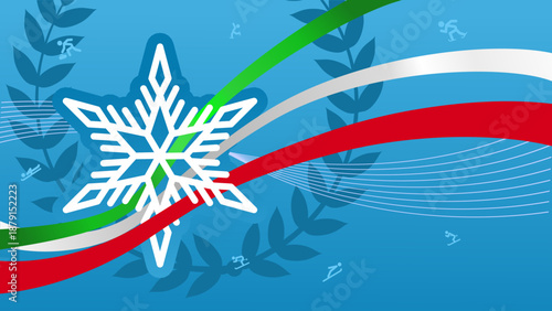 winter sports background, snowflake with ribbons in the colors of the Italian flag, winter sports competition in Italy - vector illustration, banner with empty space, poster