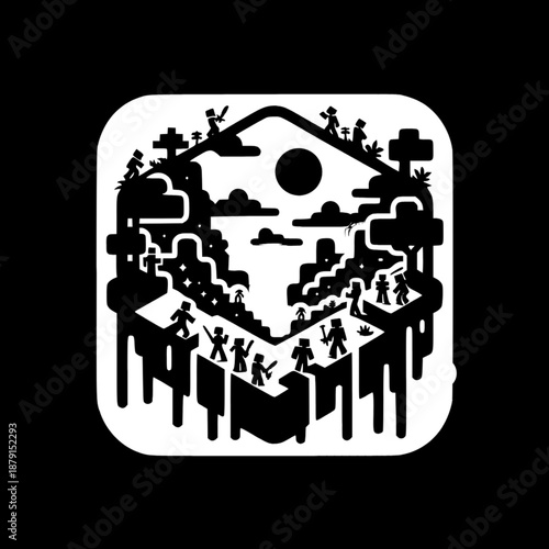 Symbolic Journey: A captivating graphic illustration unveils a symbolic expedition through a world of challenges and triumphs. This design reflects the perseverance of individuals.