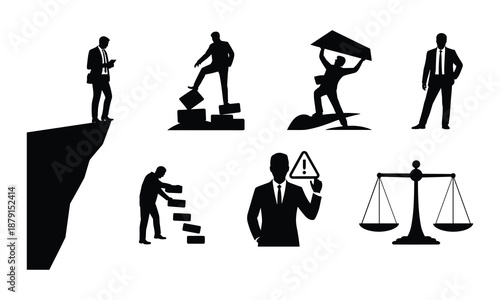 Silhouettes of individuals overcoming challenges and achieving success