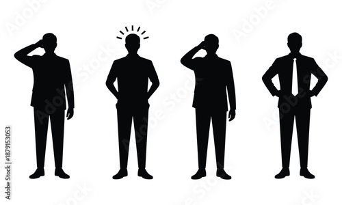 Silhouettes of individuals with alert signs above them