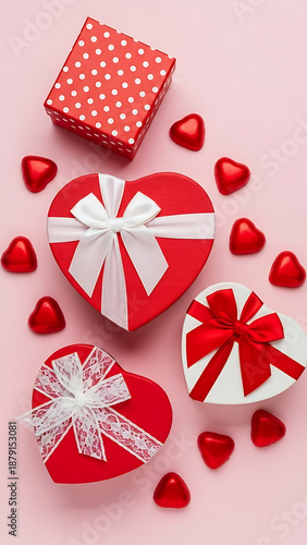 Red gift box with a ribbon and heart symbol for love and celebration