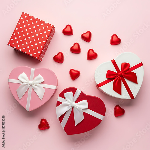 Red gift box with a ribbon and heart symbol for love and celebration