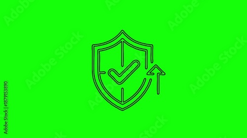 Secure Verification Shield Line Icon Animation on Green Screen