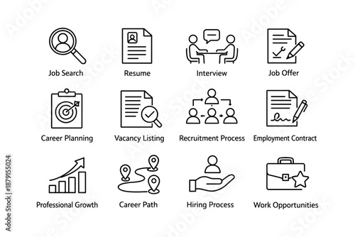 Job search and career planning process illustrated with icons