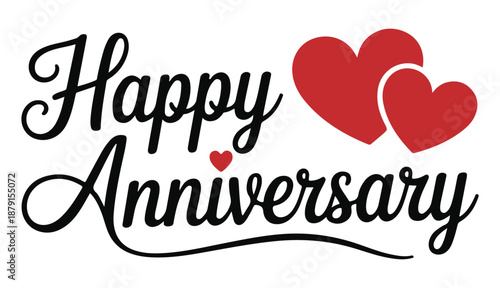 Happy Anniversary Text with Red Hearts