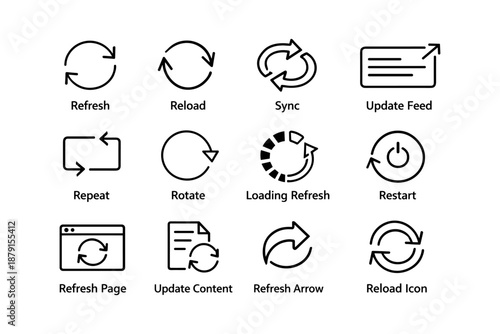 Refresh and reload icons set for sync, update, and rotation tasks