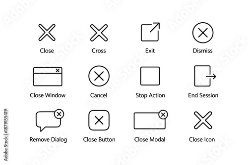 Simple line icons for closing and exiting actions
