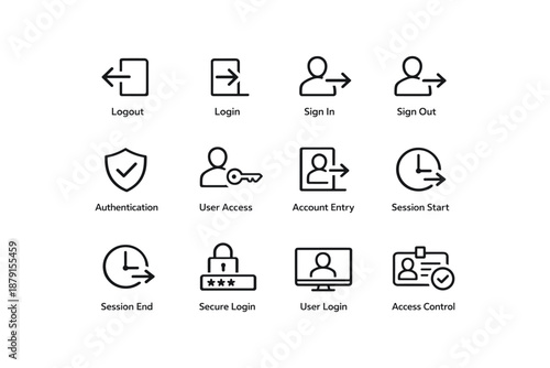 User interface icons for login logout authentication and access control