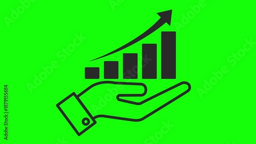 Business Growth Chart in Hand Line Icon Animation on Green Screen