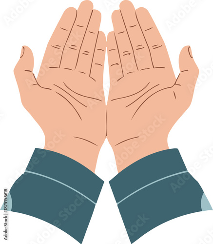 Cupped open hands gesture in prayer or offering showing spiritual devotion asking for blessing or receiving something significant in a humble manner