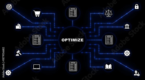 Business optimization flowchart with icons for optimize concept on black background image photo