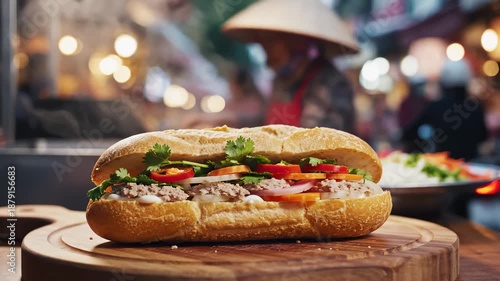 Preparing Banh Mi Sandwich at Vietnamese Street Food Market