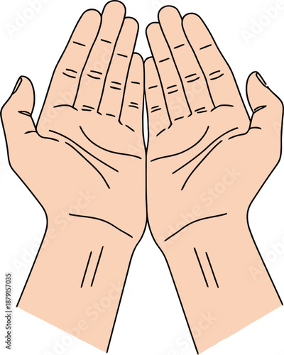 Two human hands with open palms depicting a gesture of prayer hope giving or receiving spiritual support on a transparent background illustration