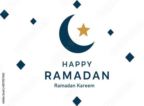 Vibrant Happy Ramadan greeting illustration design featuring a crescent moon and golden star perfect for Islamic religious celebration and well wishes