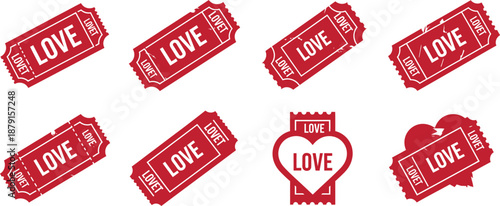 Valentine's day red love stamps isolated on transparent background for greeting cards and invitations