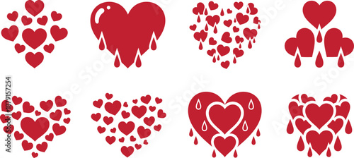Valentine's day heart designs isolated on transparent background romantic symbols for love and friendship