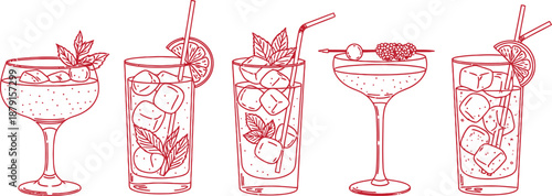 Valentine's day drinks isolated on transparent background romantic cocktail illustrations for valentine's day