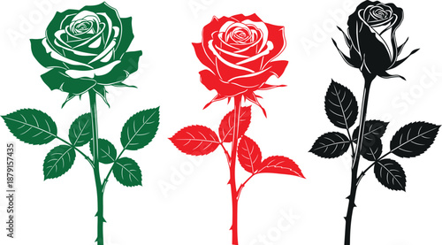Valentine's day roses isolated on transparent background green red and black roses for love and romance
