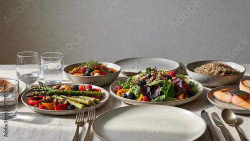Modern Dining Table with Healthy Home-Cooked Meals