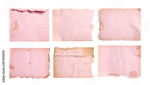 Wallpaper Mural 6 Pink Vintage Papers with Torn Edges Isolated on Transparent Background; PNG Torontodigital.ca
