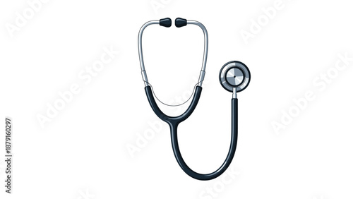 Classic medical stethoscope with a black tube and silver chest piece, symbolizing healthcare, diagnosis, and the essential tools used by doctors and medical professionals for patient care.