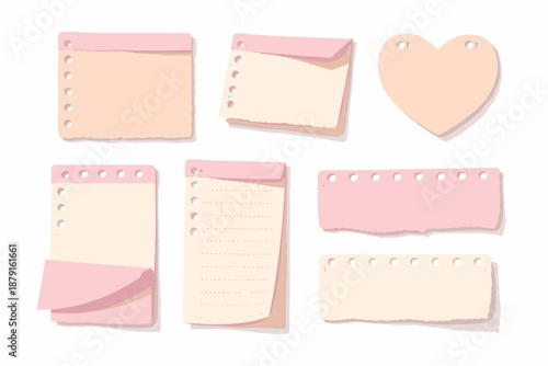 Pastel sticky notes / memo set in a soft pink vibe! Envelope-shaped paper, heart with holes (very cute!), horizontal stripes/banners.