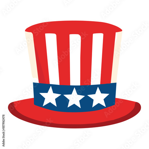 Uncle Sam's top hat! In the colours of the US flag. Clean, vector, flat/minimalist style, without unnecessary details.