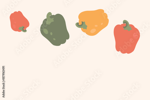 Art & Illustration Fresh red, yellow, and green bell peppers, vector illustration, healthy food, organic vegetables, for banners and web design