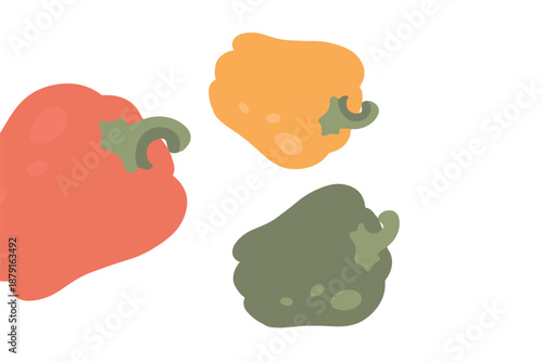 Art & Illustration Fresh red, yellow, and green bell peppers, vector illustration, healthy food, organic vegetables, for banners and web design