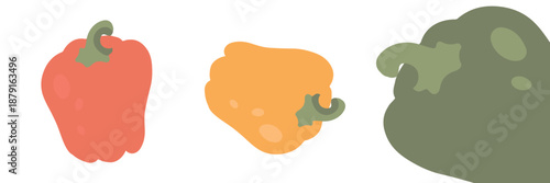 Art & Illustration Fresh red, yellow, and green bell peppers, vector illustration, healthy food, organic vegetables, for banners and web design