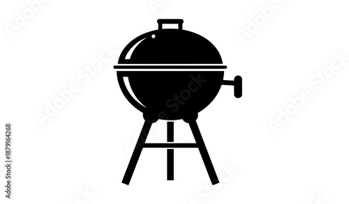 Black silhouette barbecue grill icon for backyard cooking and outdoor BBQ design